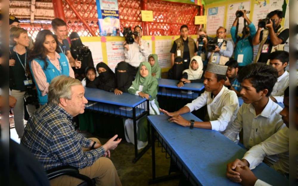 The leader of the United Nations and the chief of Bangladesh’s interim government were joined by about 100,000 Rohingya refugees for iftar – the meal to break the fast at sundown during Ramadan – at the Ukhia camp in Cox’s Bazar on Friday.