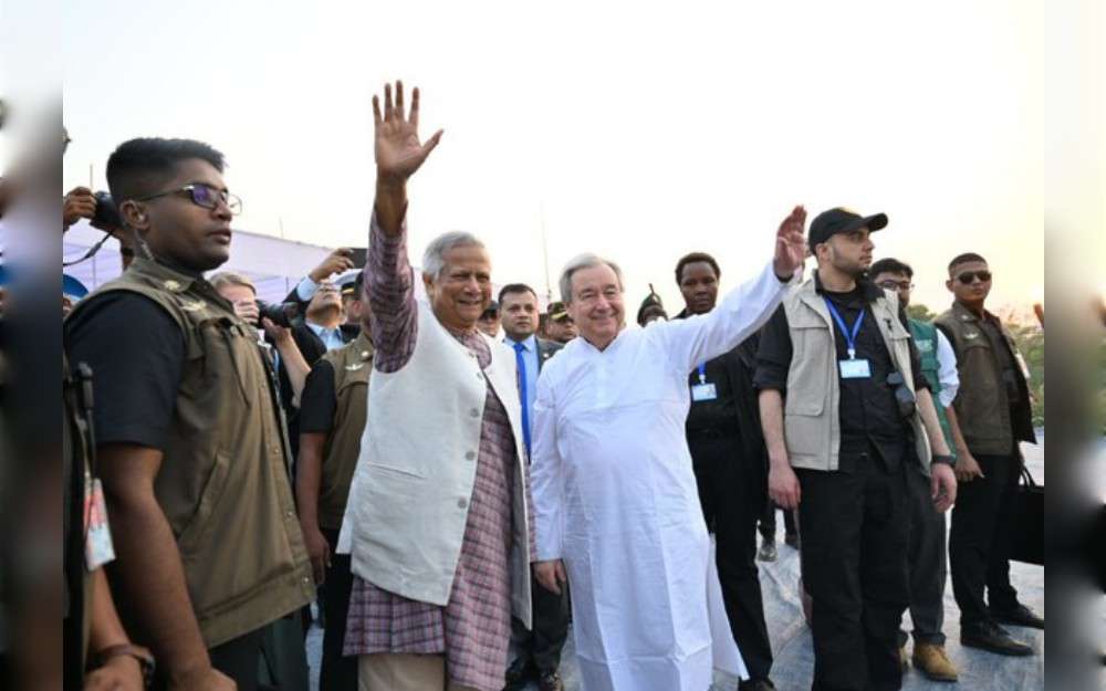 The leader of the United Nations and the chief of Bangladesh’s interim government were joined by about 100,000 Rohingya refugees for iftar – the meal to break the fast at sundown during Ramadan – at the Ukhia camp in Cox’s Bazar on Friday.