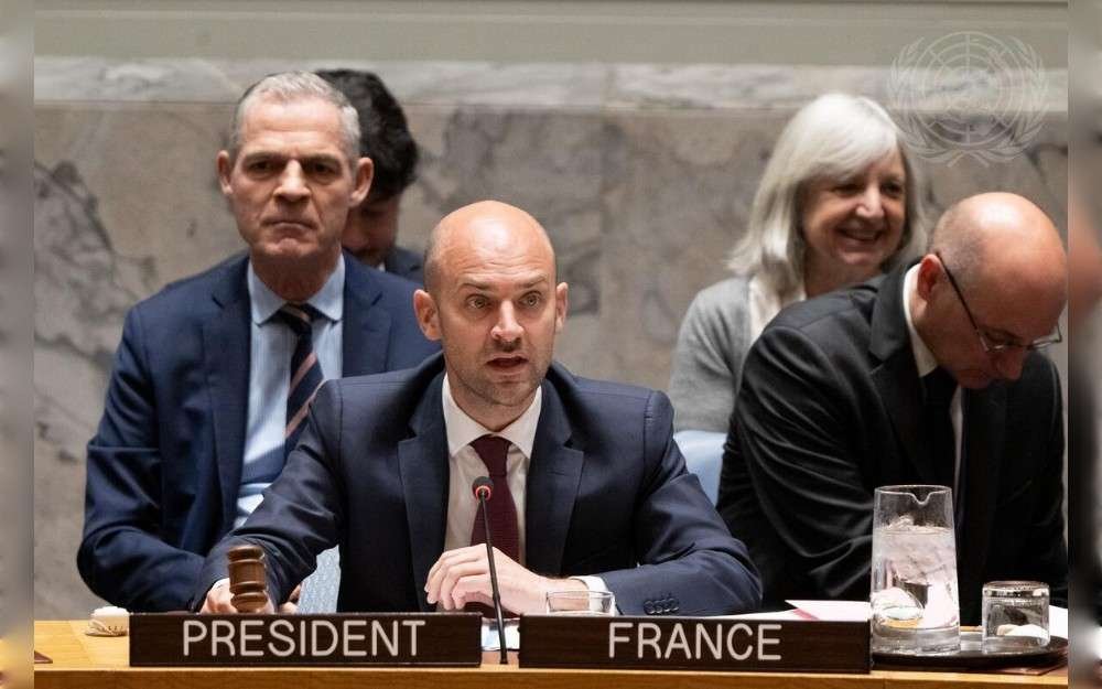 Jean-Noël Barrot, Minister for Europe and Foreign Affairs of France and President of United Nations Security Council for the month of April, chairs the Security Council meeting on the situation in the Middle East, including the Palestinian question.