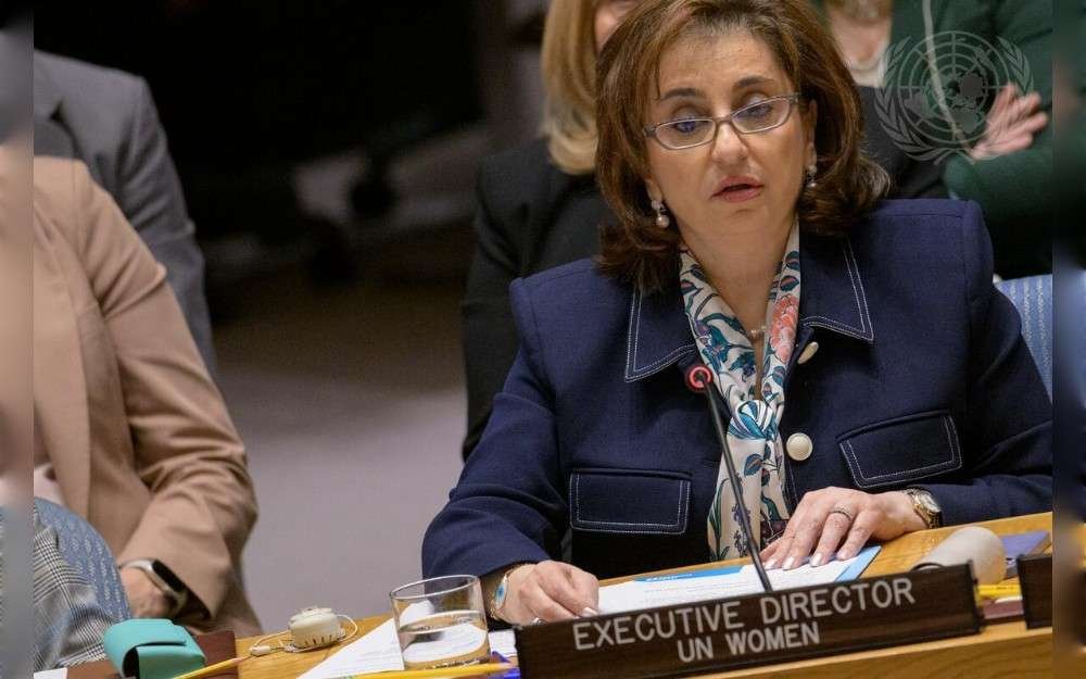 Sima Bahous, Under-Secretary-General and UN Women Executive Director, briefs the United Nations security Council meeting on protection of civilians in armed conflict.