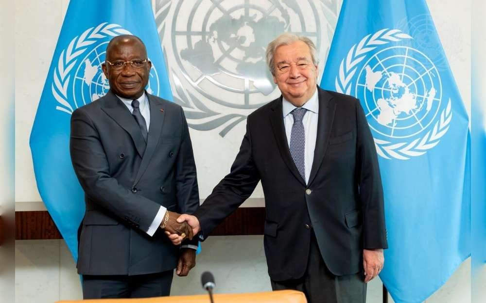 United Nations Secretary-General António Guterres meets with Kacou Houadja Léon Adom, Minister of Foreign Affairs, African Integration and Ivorians Abroad of the Republic of Côte d'Ivoire 