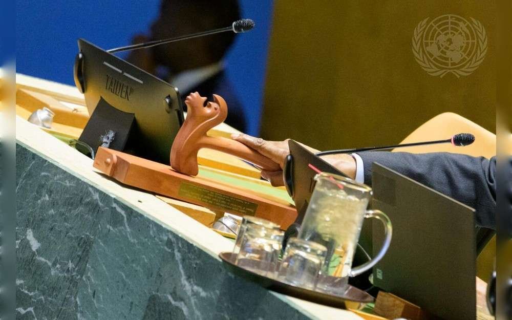 A detailed view of the gavel as Philemon Yang, President of the seventy-ninth session of the United Nations General Assembly, chairs the 73rd plenary meeting of the General Assembly on June 3,2025-UN Photo/Manuel Elias 