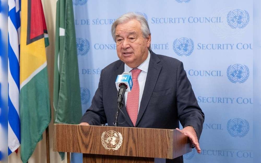 United Nations Secretary-General António Guterres briefs reporters on the situation in Gaza.