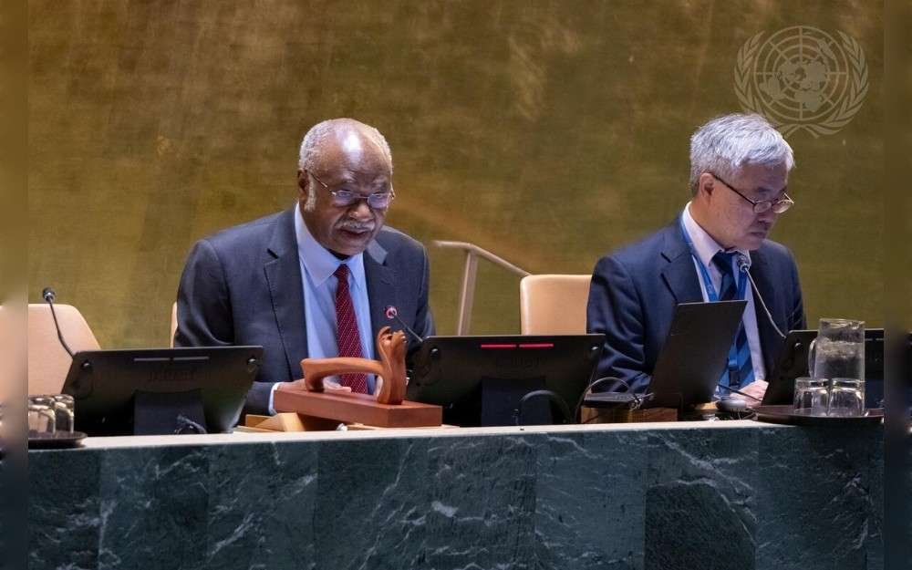 Philemon Yang  President of the 79th session of the United Nations General Assembly, chairs the 91st plenary meeting of the General Assembly on general and complete disarmament, held to commemorate and promote International day against Nuclear Tests.