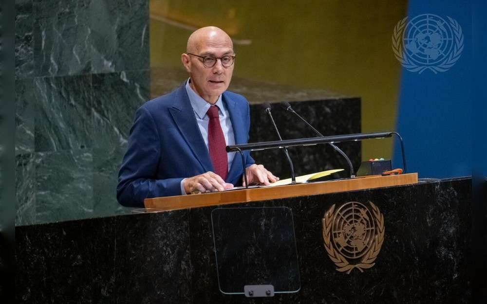 Volker Türk, United Nations High Commissioner for Human Rights, addresses the high-level conference of the United Nations General Assembly on the situation of Rohingya Muslims and other minorities in Myanmar on