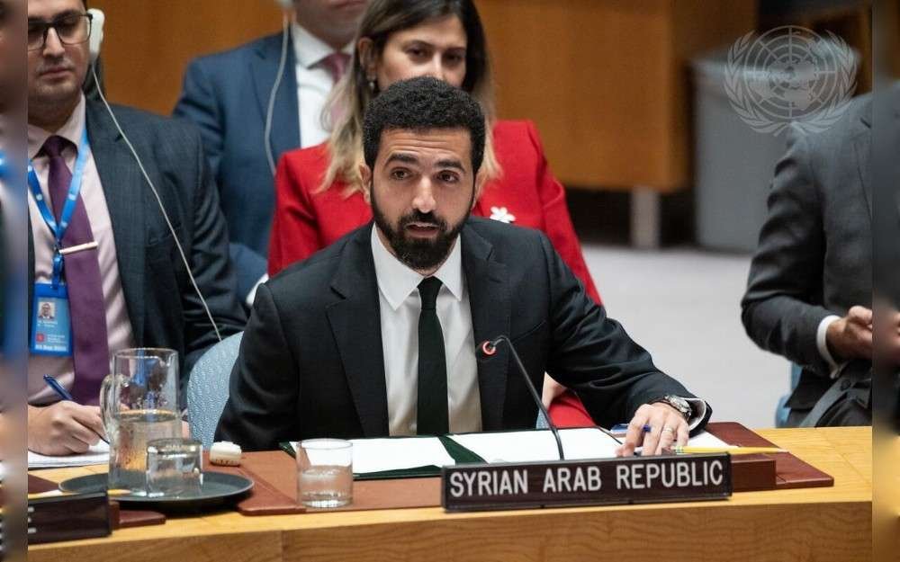 Ibrahim Olabi, Permanent Representative of the Syrian Arab Republic to the United Nations, addresses the UN Security Council meeting on the situation in the Middle East (Syria).