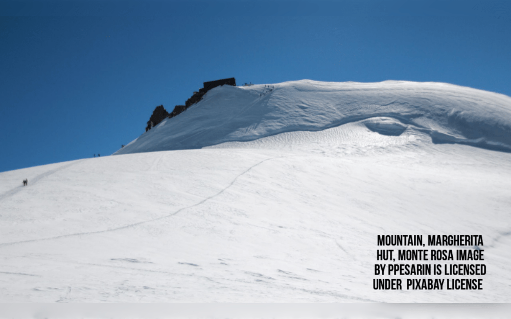At an incredible height of 15000 feet (4556 meters), Margherita Hut also known as Capanna Regina Margherita is located atop Signalkuppe Mountain on the Italian-Swiss border. (14,947 feet.), the highest inhabited structure in Western Europe.