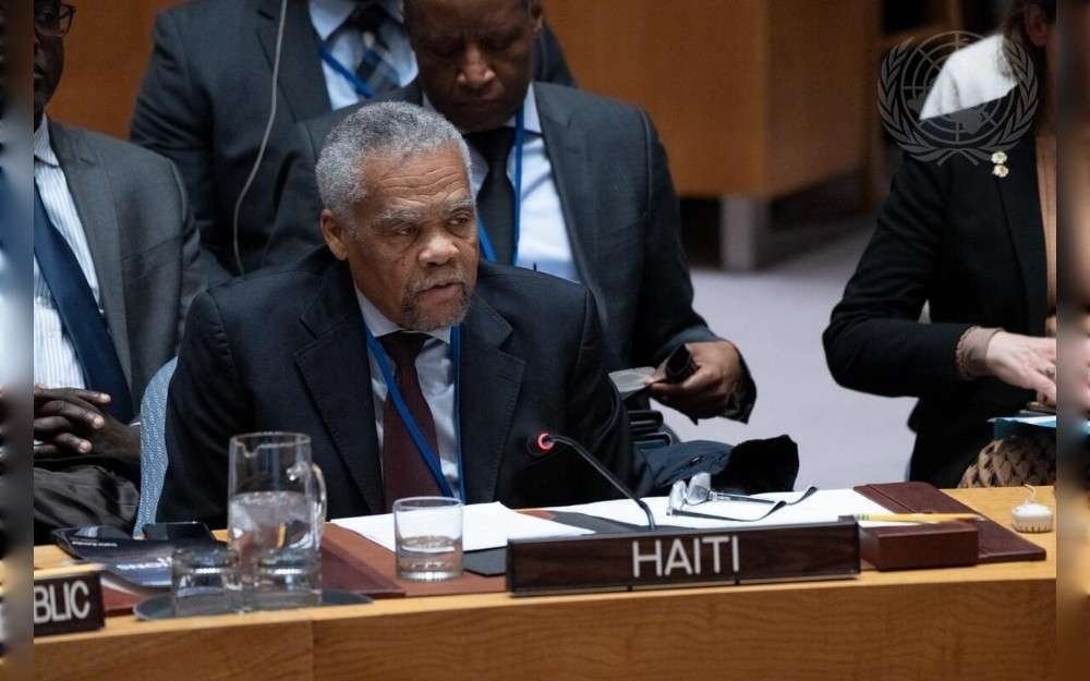 Pierre Ericq Pierre, Permanent Representative of Haiti to the United Nations, addresses the UN Security Council meeting on the question concerning Haiti.