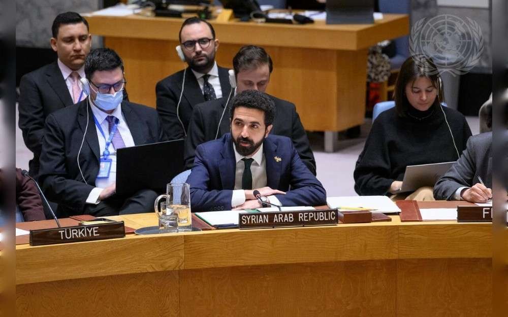 Ibrahim Olabi, Permanent Representative of the Syrian Arab Republic to the United Nations, addresses the UN Security Council meeting on the situation in the Middle East (Syria).