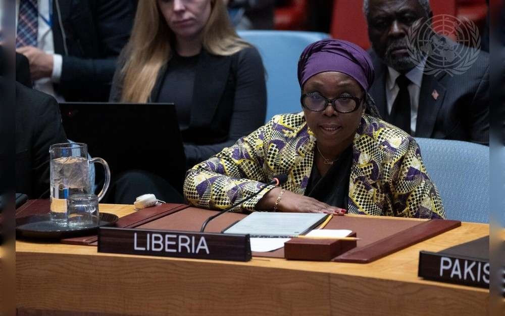 Sara Beysolow Nyanti, Minister for Foreign Affairs of the Republic of Liberia, addresses the United Nations Security Council meeting on the situation in the Middle East, including the Palestinian question 