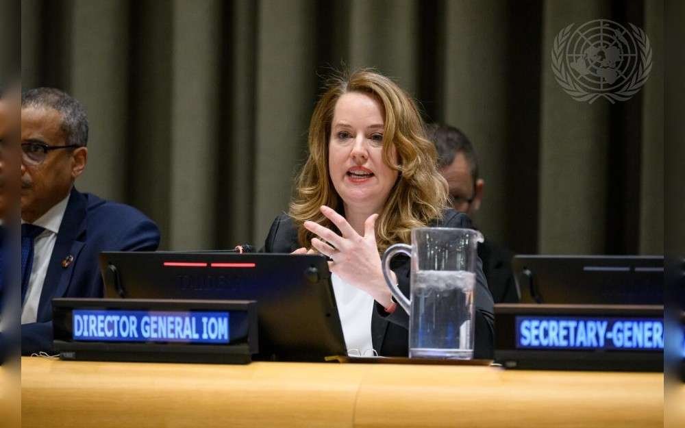 Amy Pope, Director General of the International Organization for Migration, addresses the informal meeting of the United Nations General Assembly plenary to hear a briefing on the Global Compact for Safe, Orderly and Regular Migration: Report of the Secretary-General