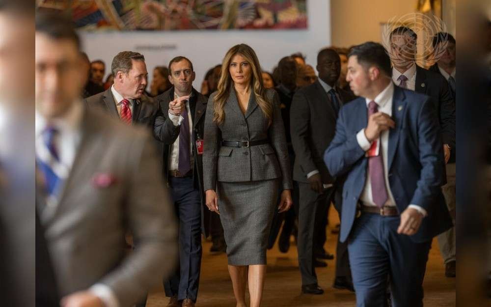 Melania Trump, First Lady of the United States, arrives at United Nations Headquarters to chair the Security Council meeting on children, technology, and education in conflict.