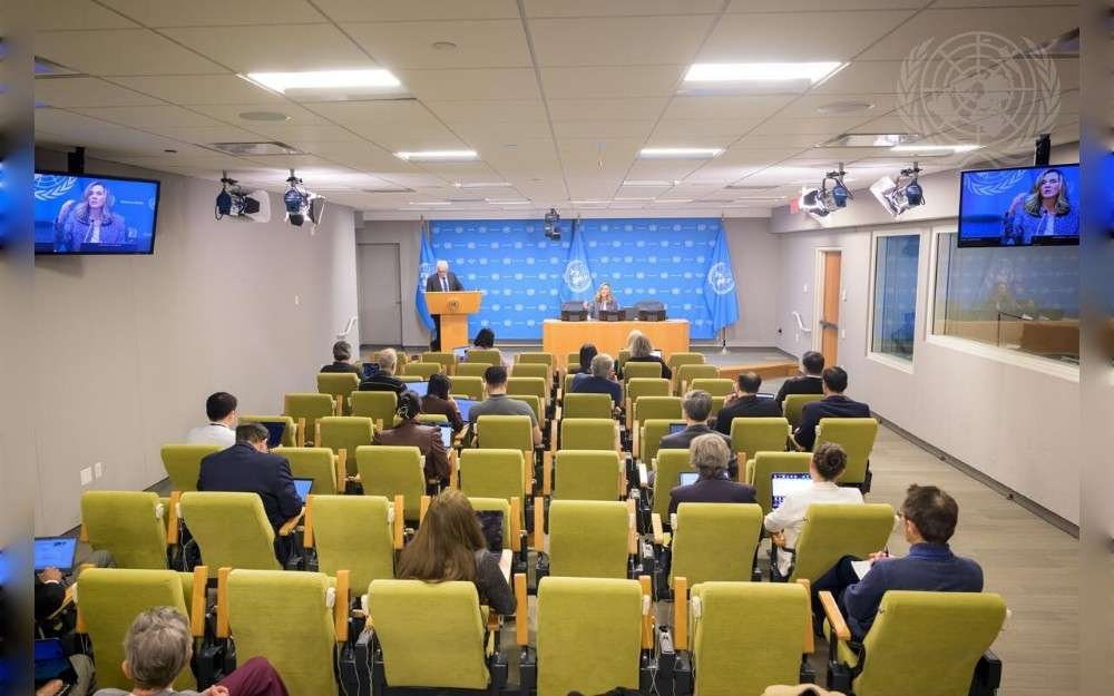 Sarah Hendriks, UN Women Director of the Policy, Programme and Intergovernmental Support Division, briefs reporters on the global launch of the United Nations Secretary-General’s report “Ensuring and Strengthening Access for All Women and Girls,” ahead of International Women’s Day 2026 and CSW70.