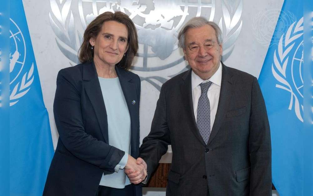 United Nations Secretary-General António Guterres meets with Teresa Ribera, Executive Vice-President for a Clean, Just and Competitive Transition at the European Commission on 