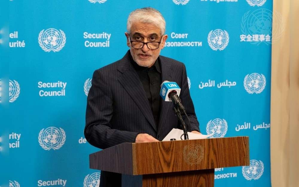 Amir Saeid Iravani, Permanent Representative of the Islamic Republic of Iran to the United Nations, briefs reporters on the situation in the Middle East 