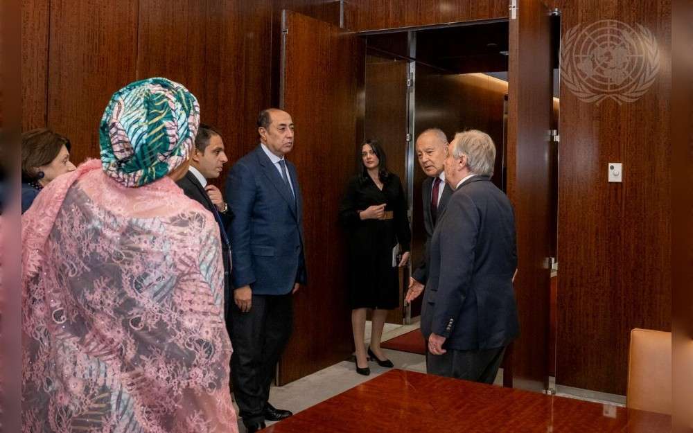United Nations Secretary-General António Guterres meets Ahmed Aboul Gheit, Secretary-General of League of Arab States.