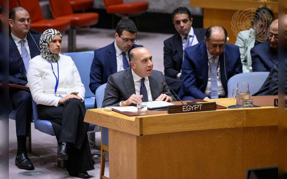 Ihab Moustafa Awad Moustafa, Permanent Representative of the Arab Republic of Egypt to the United Nations, addresses the UN Security Council meeting on cooperation between the United Nations and regional and subregional organisations in maintaining international peace and security 