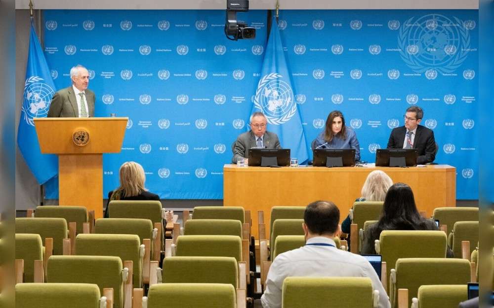 Li Junhua Under-Secretary-General for Economic and Social Affairs, and Shari Spiegel , Director of the Financing for Sustainable Development Office of the Department of Economic and Social Affairs, brief reporters on the launch of Financing for Sustainable Development Report 2026