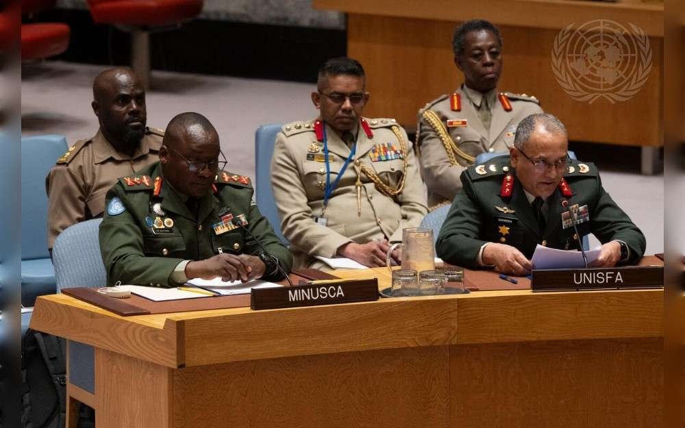 Major General Ganesh Kumar Shrestha, Acting Head of Misson and Force Commander, United Nations Interim Security Force for Abyei (UNISFA), briefs the United Nations Security Council meeting on United Nations peacekeeping operations in