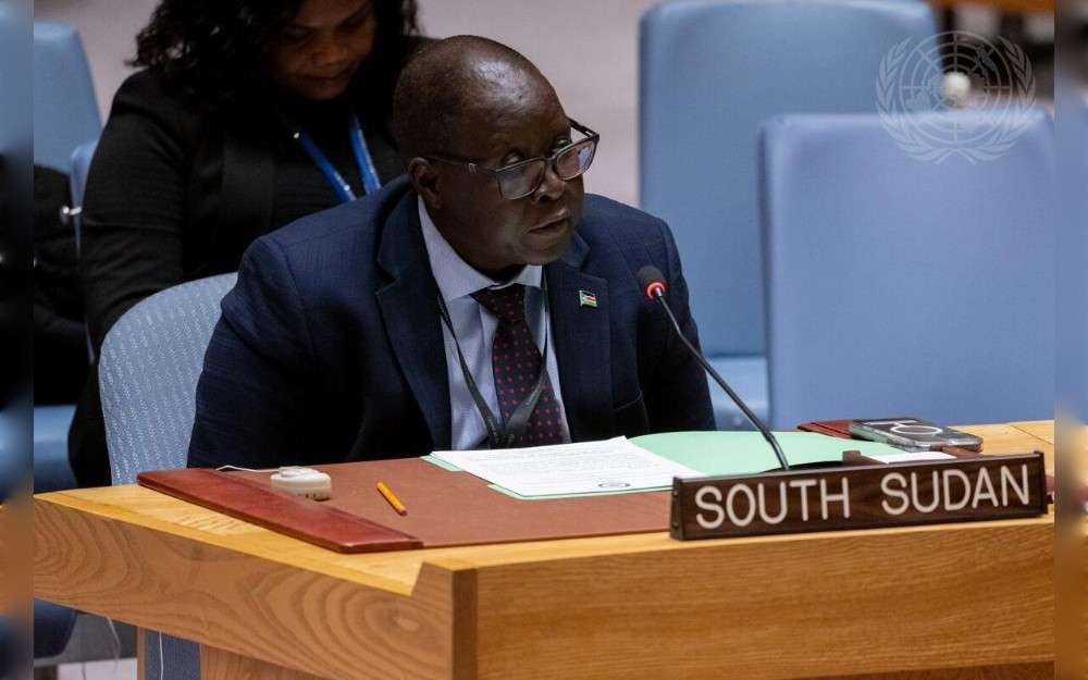 Sabino Edward Nyawella Amaikwey, Deputy Permanent Representative of South Sudan to the United Nations, addresses the UN Security Council meeting on the situation in Sudan and South Sudan.
