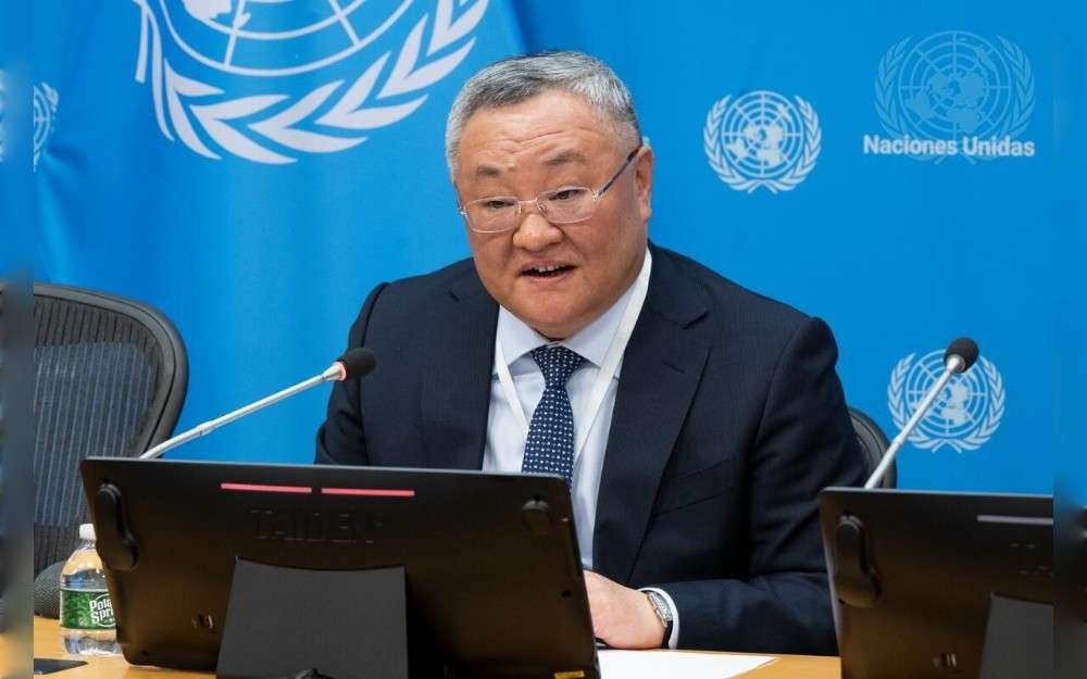 Fu Cong, Permanent Representative of China to the United Nations and President of the UN Security Council for the month of May, briefs reporters on the programme of work for the month.
