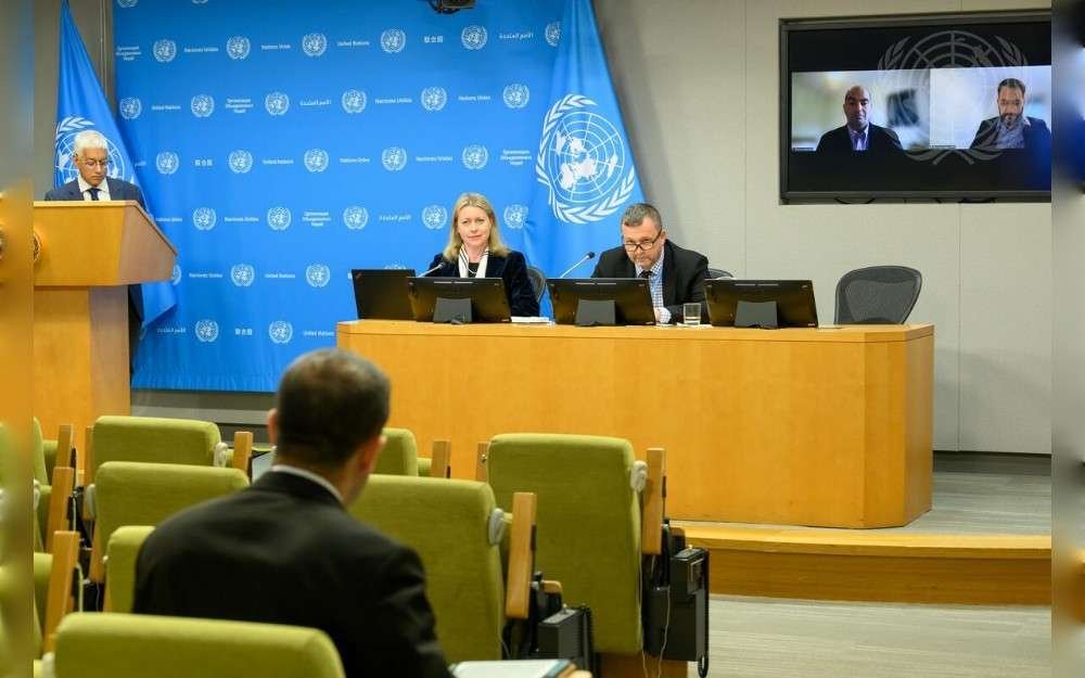 Zoe Brennan,International Organization for Migration (IOM) Spokesperson, and Jonathan Prentice,Head of the UN Network on Migration, briefs reporters on the launch of the World Migration Report. 