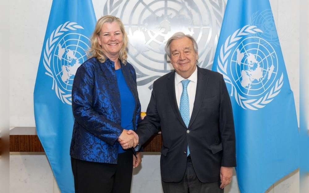 United Nations Secretary-General António Guterres meets with Kelly Clements, Deputy High Commissioner of the Office of the United Nations High Commissioner for Refugee.
