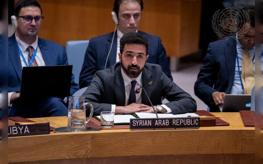 Ibrahim Olabi, Permanent Representative of the Syrian Arab Republic to the United Nations, addresses the United Nations Security Council meeting on the situation in the Middle East (Syria). 
