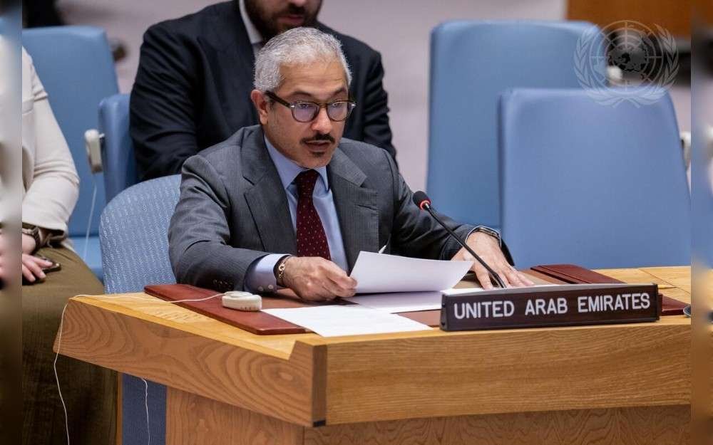 Mohamed Issa Abushahab, Permanent Representative of the United Arab Emirates to the United Nations, addresses the UN Security Council meeting on the situation in the Middle East.