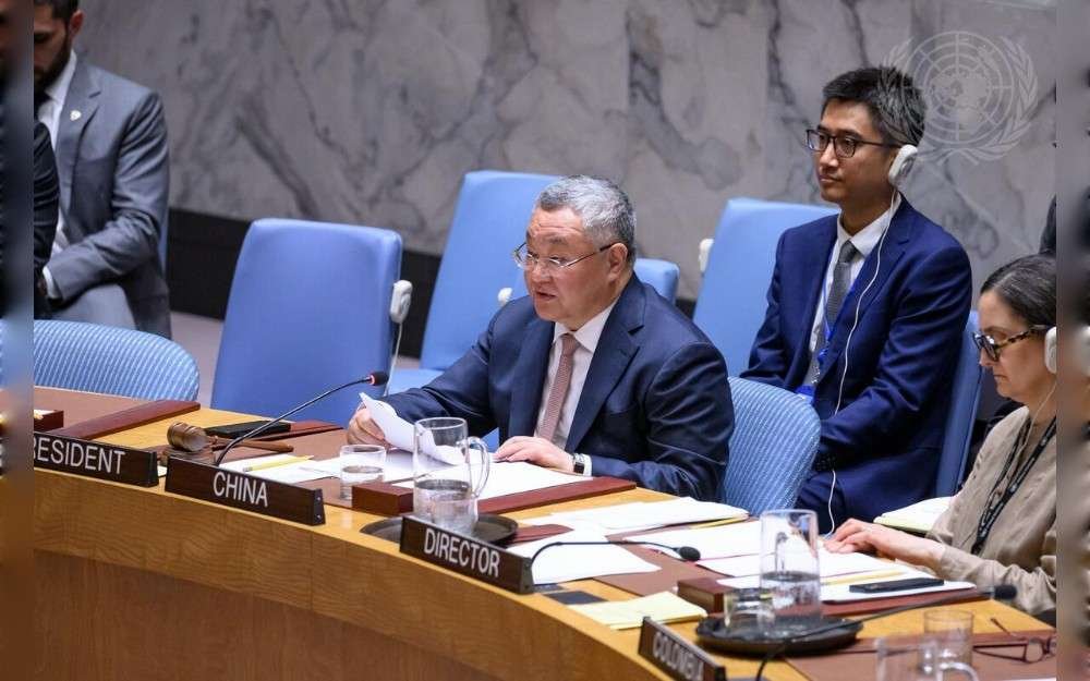 Fu Cong, Permanent Representative of China to the United Nations and President of the UN Security Council for the month of May, chairs the Security Council meeting on protection of civilians in armed conflict.