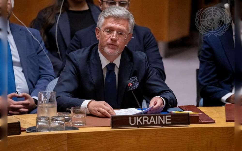 Andrii Melnyk, Permanent Representative of Ukraine to the United Nations, addresses the UN Security Council meeting on maintenance of peace and security of Ukraine.