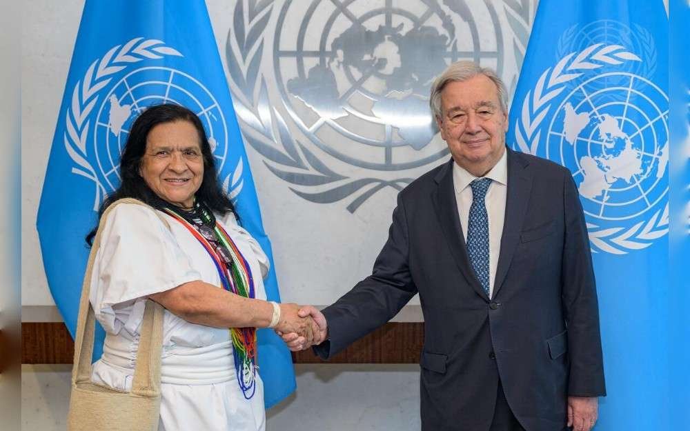United Nations Secretary-General António Guterres meets with Leonor Zalabata Torres, Permanent Representative of Colombia to the United Nations and President of the UN Security Council for the month of June.