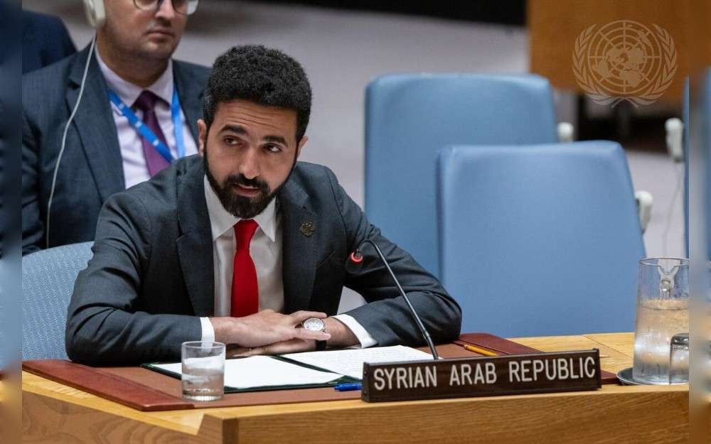 Ibrahim Olabi, Permanent Representative of the Syrian Arab Republic to the United Nations, addresses the UN Security Council meeting on the situation in the Middle East (Syria).