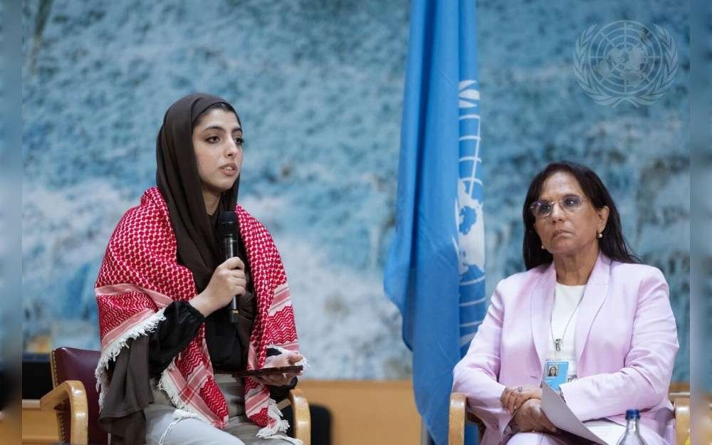 Miss Malak, Global Youth Ambassador of Plan International, speaks during the informal high‑level discussion held to commemorate the twentieth anniversary of the Human Rights Council in Geneva.