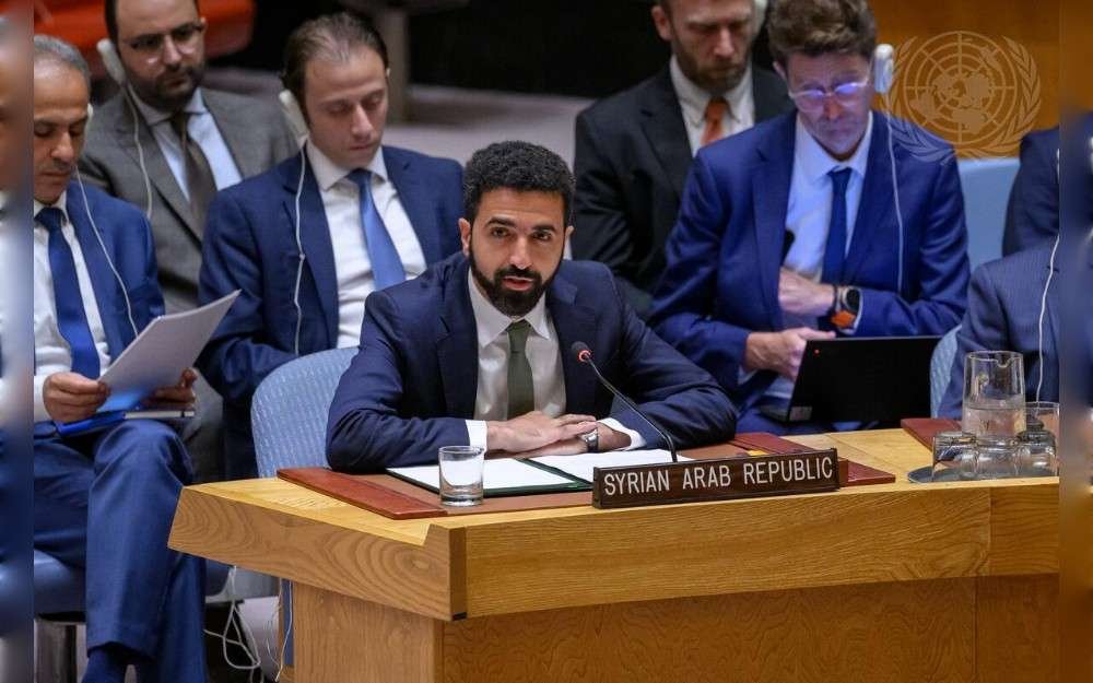 Ibrahim Olabi, Permanent Representative of the Syrian Arab Republic to the United Nations, addresses the UN Security Council meeting on the situation in the Middle East (Syria).