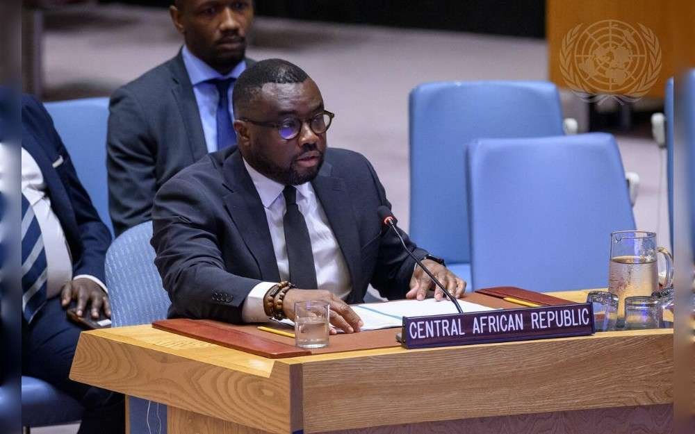 Marius Aristide Hoja Nzessioue, Permanent Representative of the Central African Republic to the United Nations, addresses the US Security Council meeting on the situation in the Central African Republic.