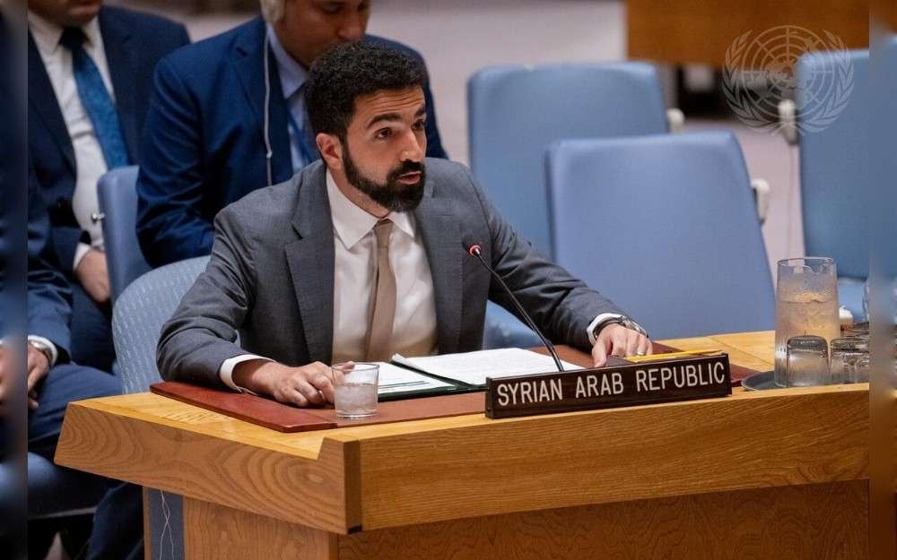 Ibrahim Olabi, Permanent Representative of the Syrian Arab Republic to the United Nations, addresses the UN Security Council meeting on the situation in the Middle East (Syria).