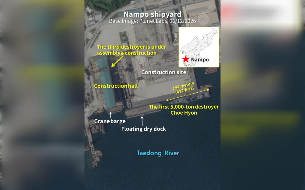 North Korea is expanding shipyards in two key port cities, satellite imagery analyzed by Radio Free Asia has revealed, an indication that experts say falls in line with a five-year plan announced earlier this year to modernize the country’s navy.