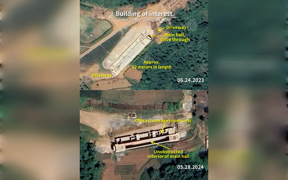 North Korea has constructed at least 21 identical drive-through structures near its border with South Korea that could potentially aid in the operation of truck-based missile or rocket weapons systems, satellite imagery analyzed by Radio Free Asia suggests.