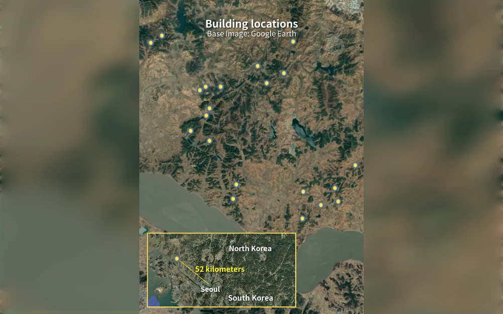 North Korea has constructed at least 21 identical drive-through structures near its border with South Korea that could potentially aid in the operation of truck-based missile or rocket weapons systems, satellite imagery analyzed by Radio Free Asia suggests.