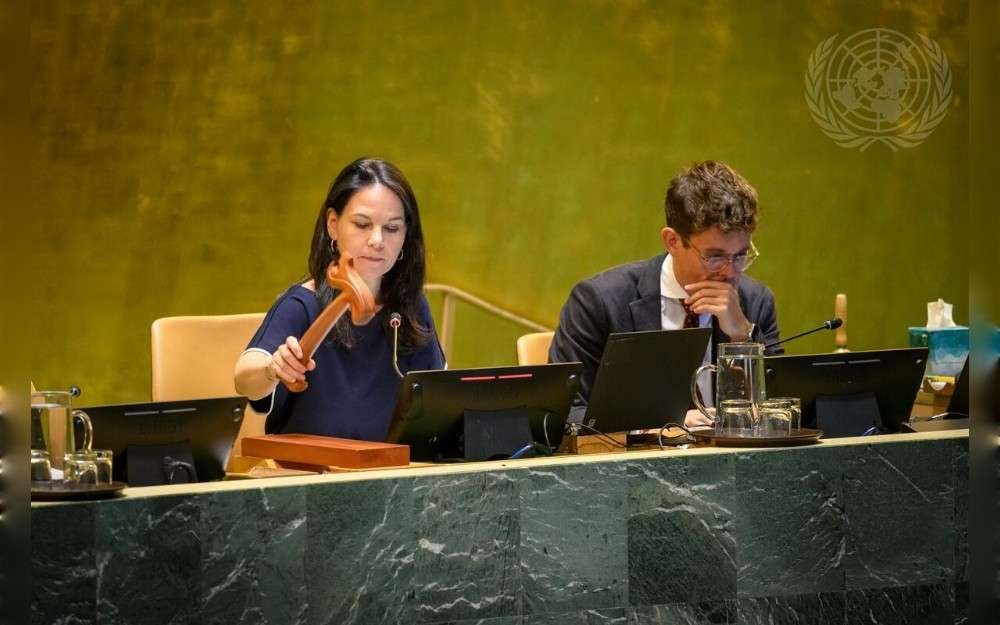 Annalena Baerbock, President of the 80th session of the United Nations General Assembly, opens the General Assembly 94th plenary meeting on the Report of the Fifth Committee.