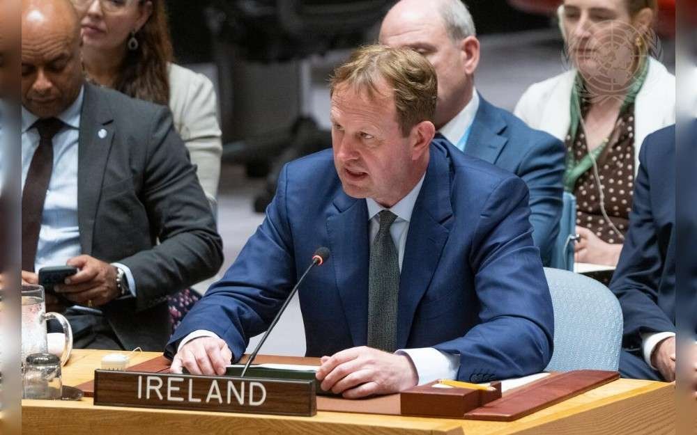 Jim O’Callaghan, Minister for Justice, Home Affairs and Migration of Ireland, addresses the United Nations Security Council meeting on Women and peace and security and honoring the promise of international law to survivors of conflict related sexual violence.