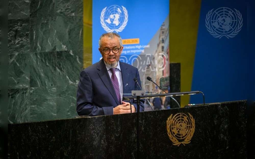 Tedros Adhanom Ghebreyesus, Director-General of the World Health Organization, addresses the 104th plenary meeting of the United Nations General Assembly on Improving global road safety.