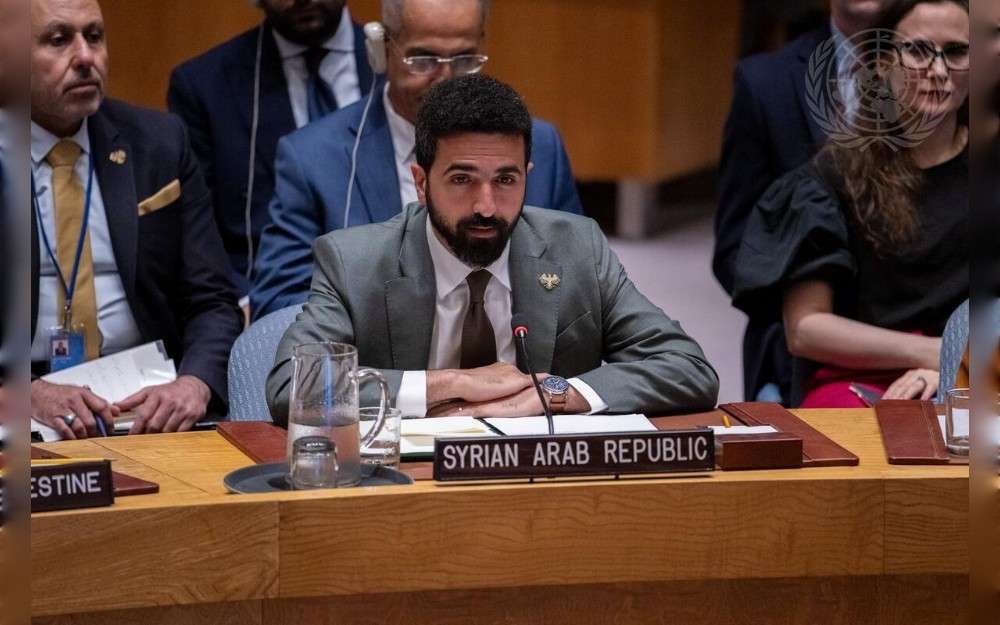 Ibrahim Olabi, Permanent Representative of the Syrian Arab Republic to the United Nations, addresses the UN Security Council meeting on the situation in the Middle East (Syria).