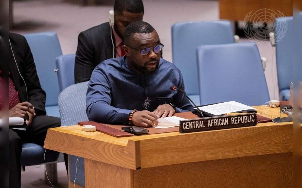 Marius Aristide Hoja Nzessioue, Permanent Representative of the Central African Republic to the United Nations, addresses the UN Security Council meeting on peace and security in Africa.
