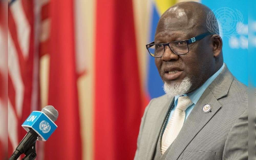 Zenon Ngay Mukongo, Permanent Representative of the Democratic Republic of the Congo to the United Nations and President of the UN Security Council for the month of July, briefs reporters on the election of the next UN Secretary- General 