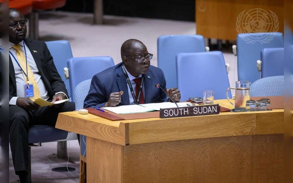 Sabino Edward Nyawella Amaikwey, Deputy Permanent Representative of South Sudan to the United Nations, addresses the UN Security Council meeting that heard reports of the Secretary-General on the Sudan and South Sudan.