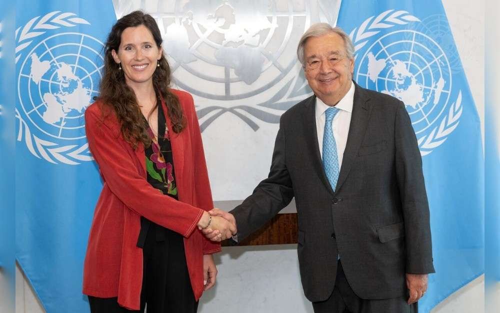 Kelly Sipp, Permanent Observer of the Council of Europe, presents her credentials to United Nations Secretary-General Antonio Guterres.