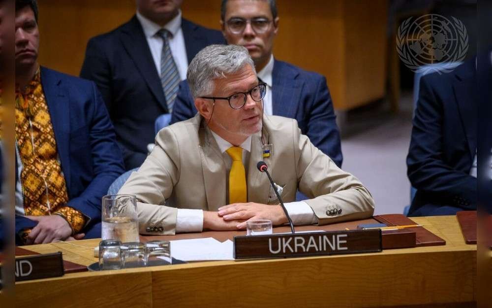 Andrii Melnyk, Permanent Representative of Ukraine to the United Nations, addresses the UN Security Council meeting on maintenance of peace and security of Ukraine.