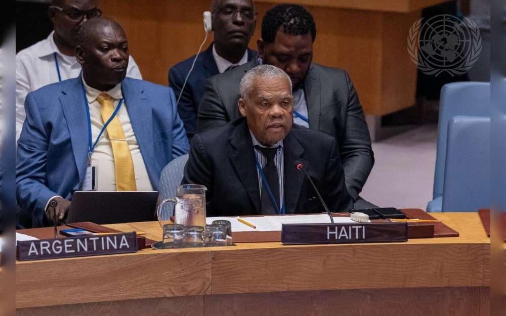 Pierre Ericq Pierre, Permanent Representative of Haiti to the United Nations, addresses the UN Security Council meeting on the question concerning Haiti.